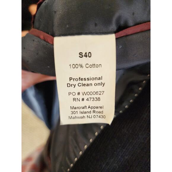 Tommy Hilfiger Courduroy 2 Button Blazer Elbow Patch Men's Navy Size 40S - Picture 6 of 8